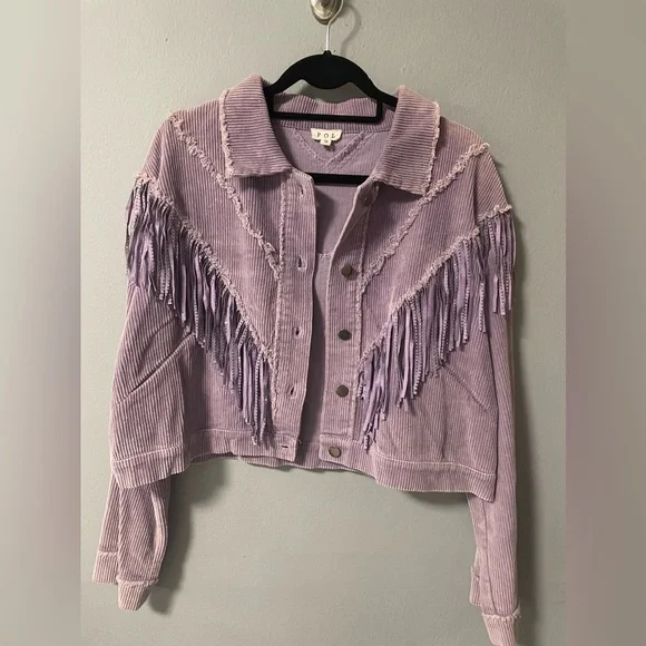 NWOT POL Corduroy Rhinestones Fringe Long Sleeve Purple Jacket. Size Small - Picture 3 of 9